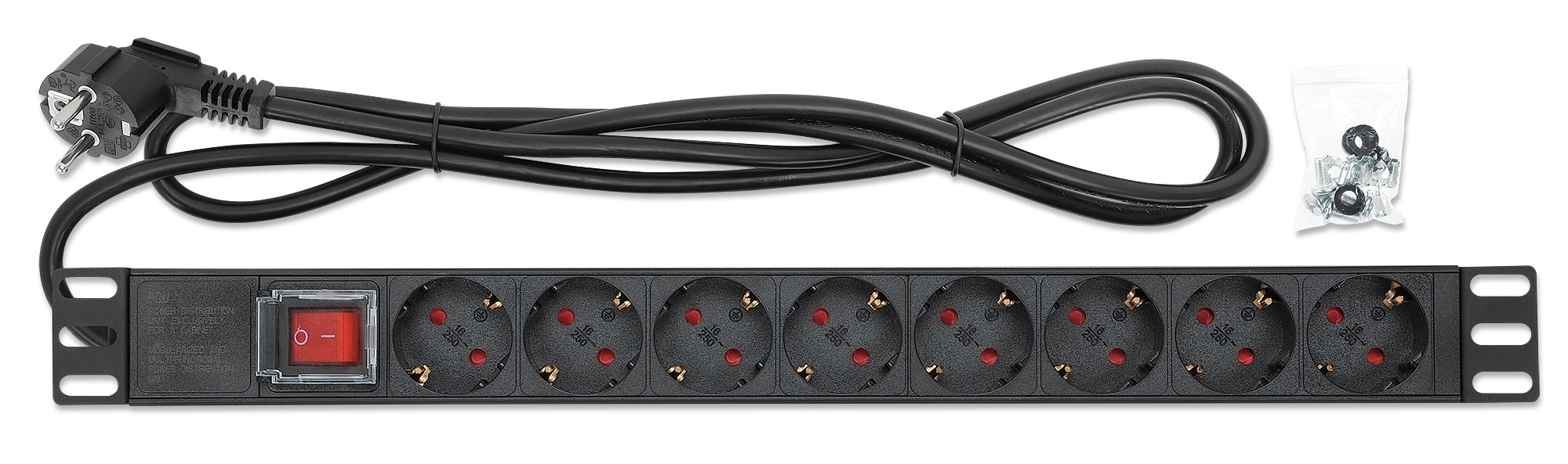 Intellinet 19" 1U Rackmount 8-Output Power Distribution Unit (PDU), EU CEE 7/3 Outlets, Built-in 2m Power Cord with EU CEE 7/7 Plug, 16 A, On/Off Switch, Horizo – image 5