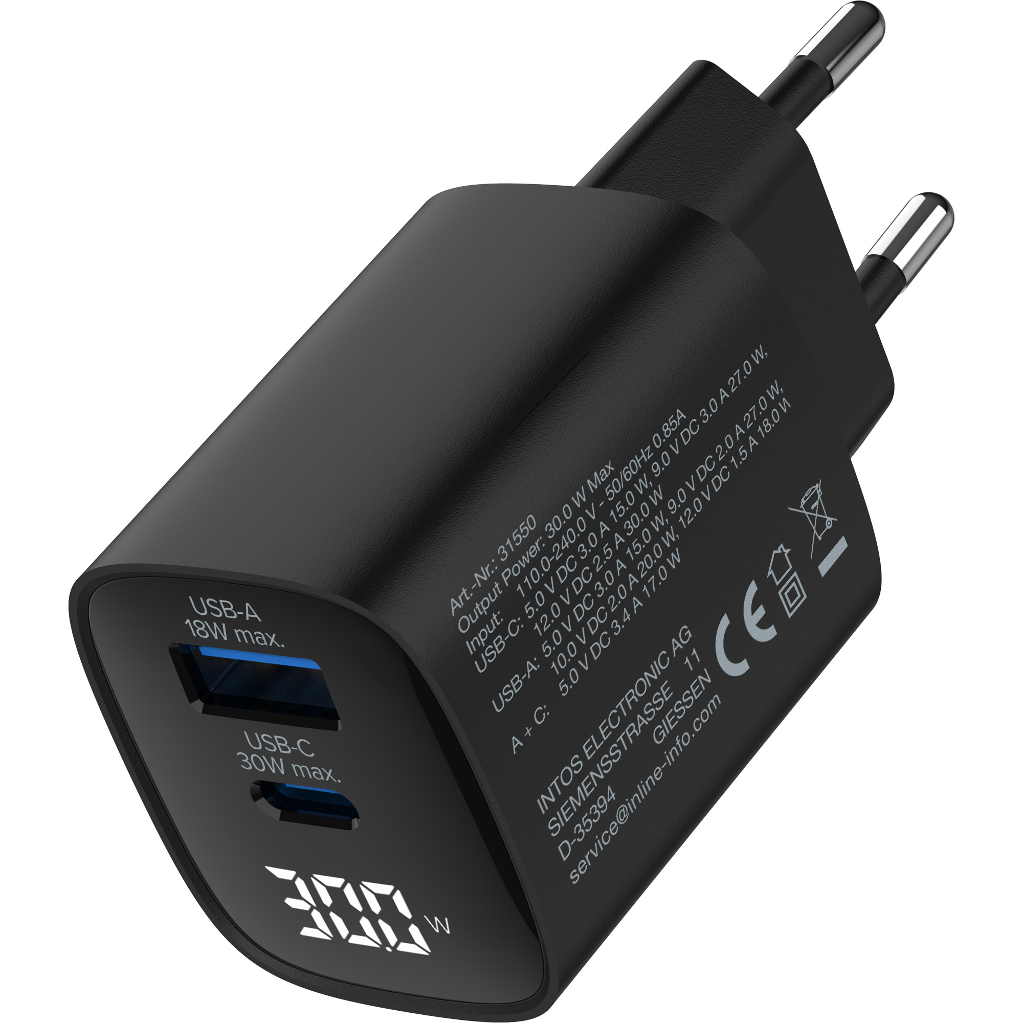 InLine USB PD power supply, GaN charger, 2-port, USB-C + USB-A – image 4