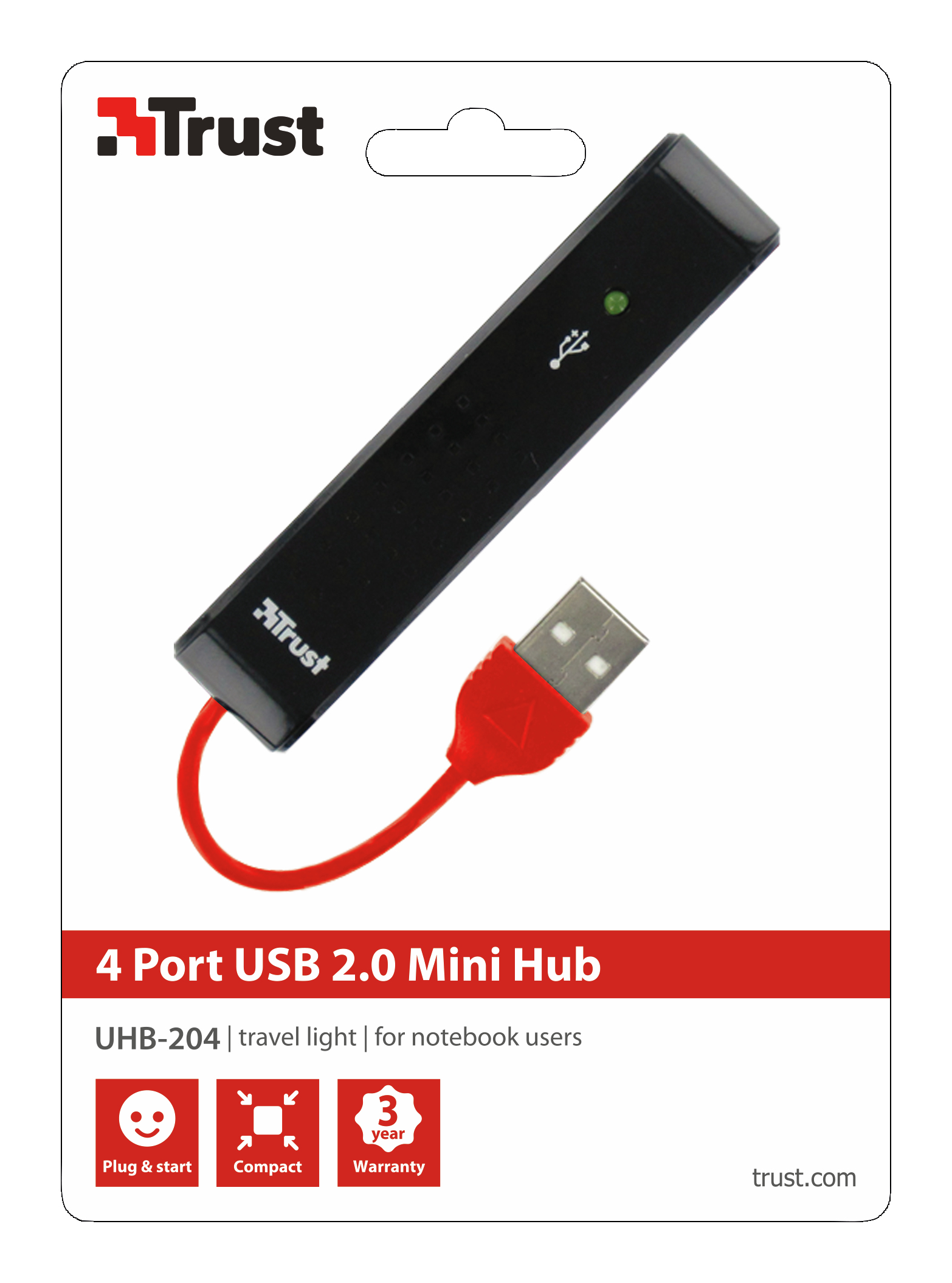 Trust UHB-204 USB 2.0 480 Mbit/s Black, Red – image 2