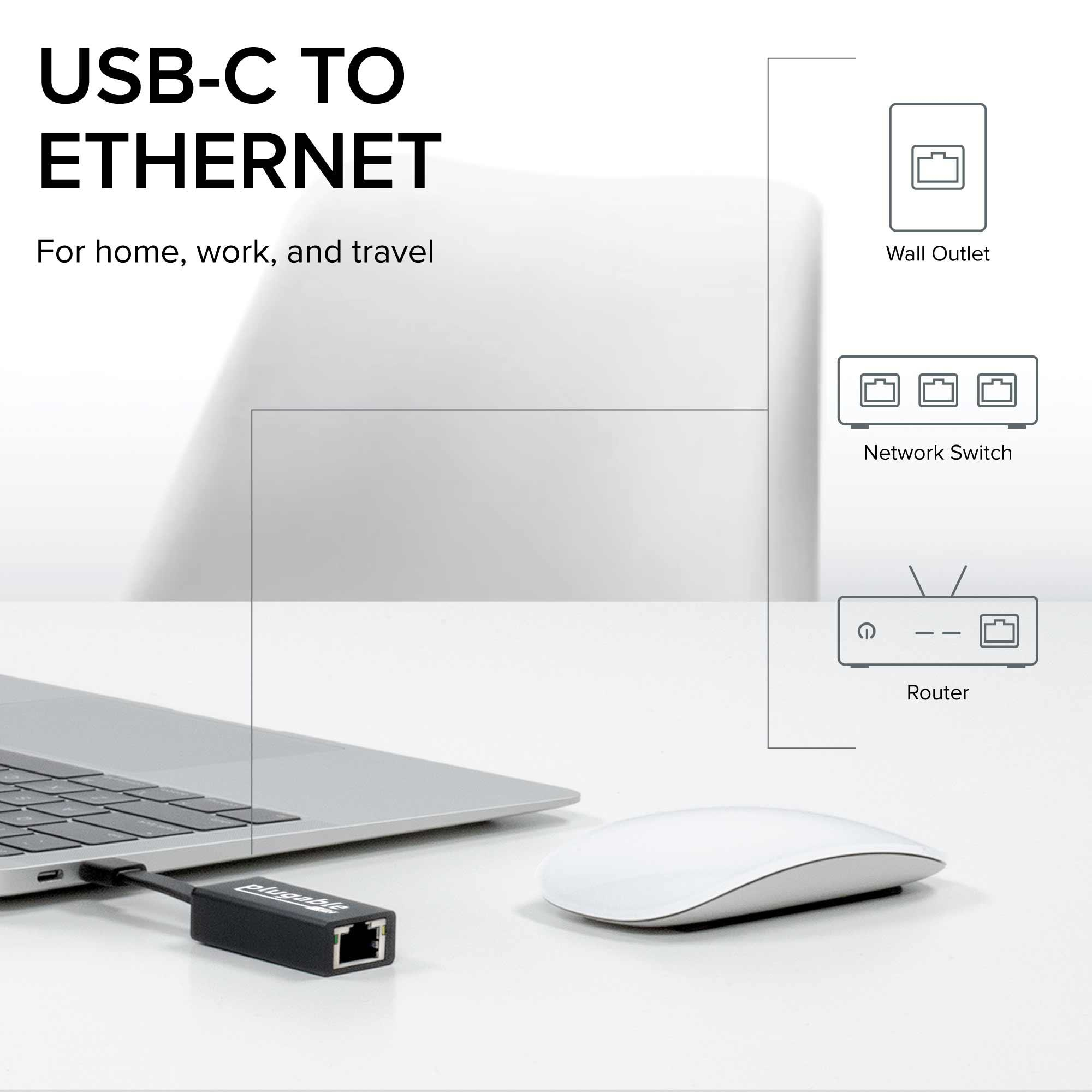Plugable Technologies USB C to Ethernet Adapter, Driverless Fast and Reliable Gigabit Speed, Thunderbolt 3 to Ethernet Adapter Compatible with Macbook Pro, Wind – image 2