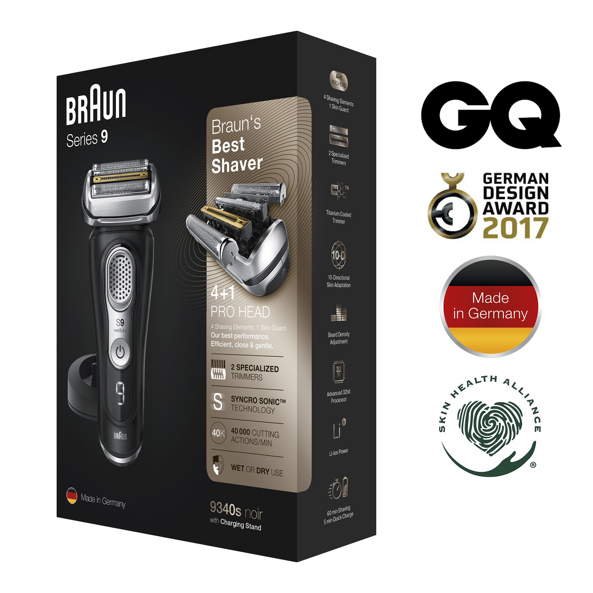 Braun Series 9 9340s Latest Generation Electric Shaver, Charging Stand, Fabric Case, Noir – image 9