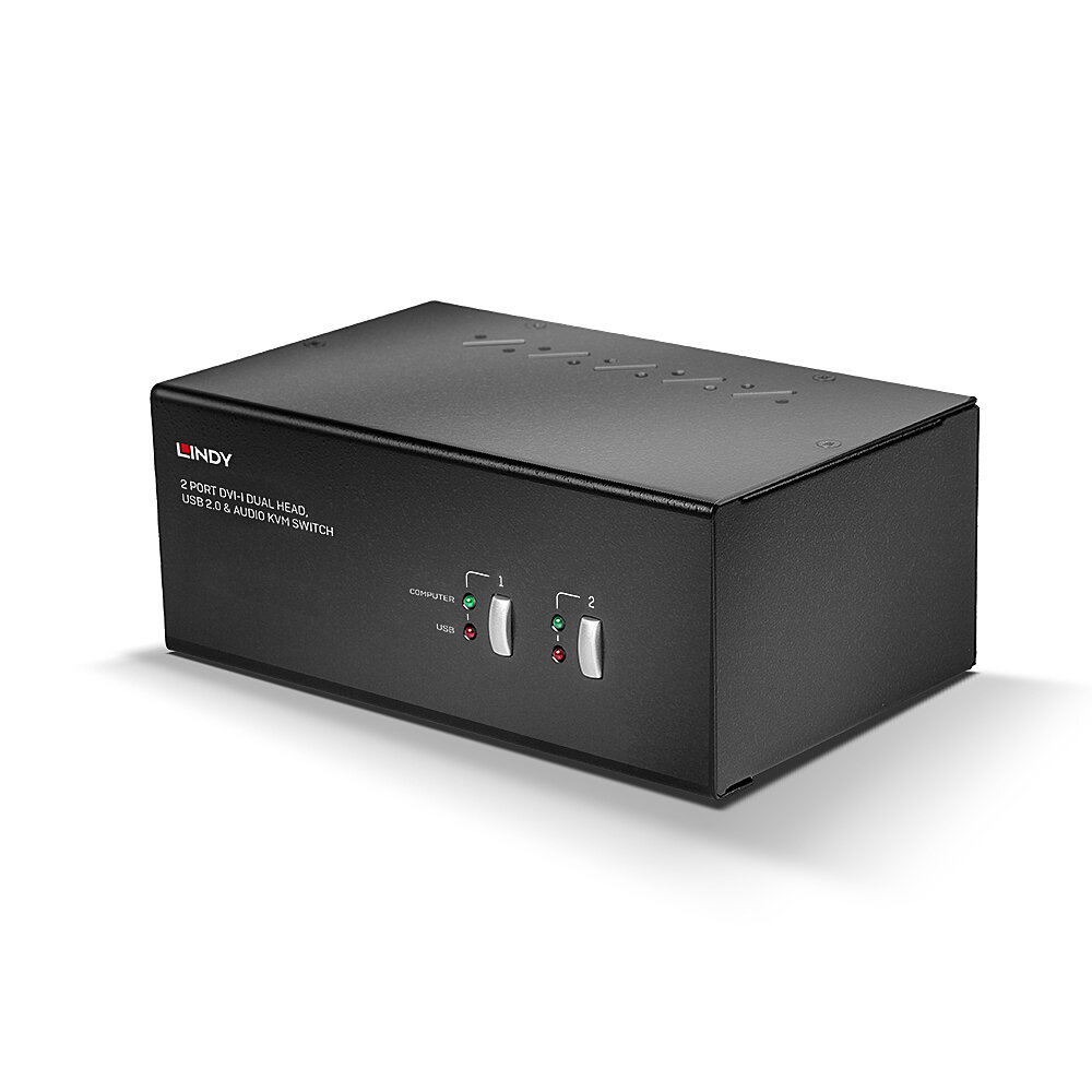 Lindy 2 Port Dual Head Single Link DVI-I KVM Switch Pro with TTU