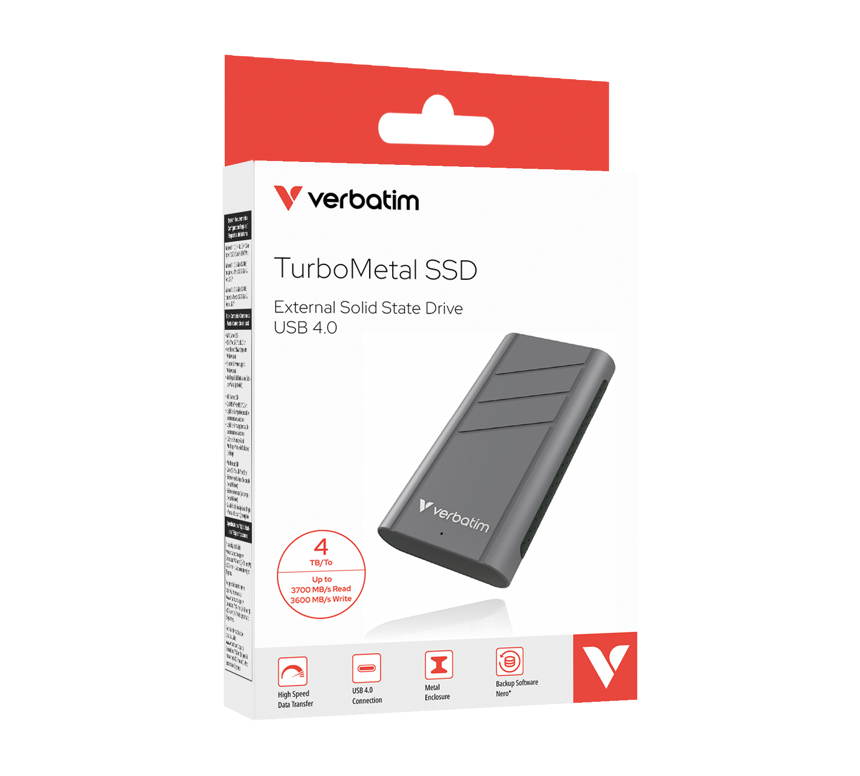 Verbatim TurboMetal SSD USB4 4TB USB tipo-C USB4 Gen 2x2 Argento