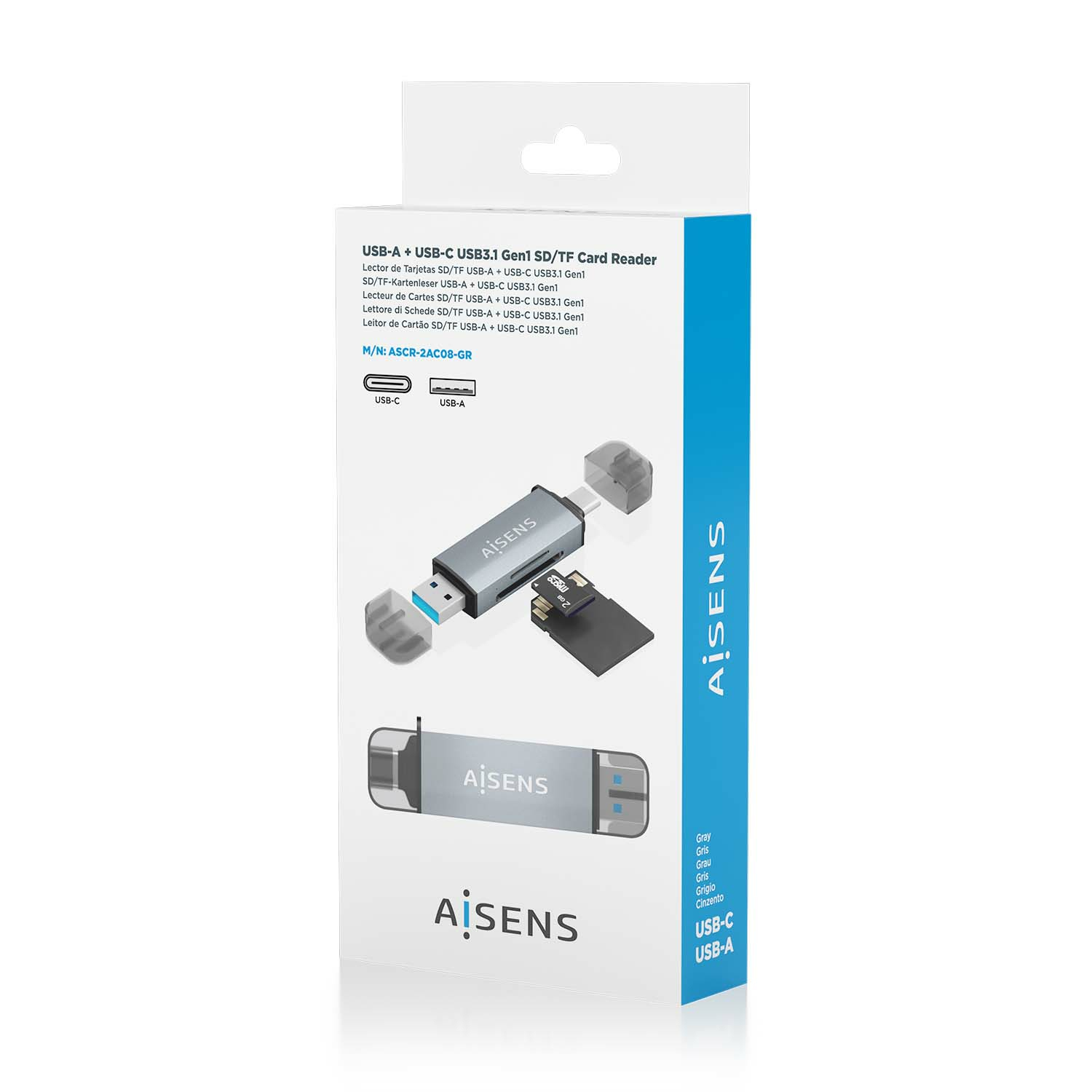 AISENS SD, Micro SD, MMC, RS-MMC, MMC Micro, USB-A and USB-C Card Reader, Gray – image 6