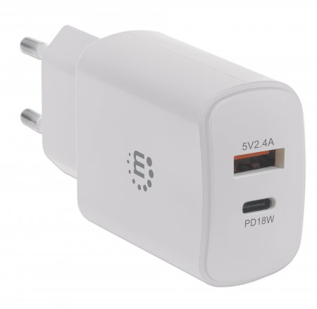 Manhattan Wall/Power Mobile Device Charger (Euro 2-pin), USB-C & USB-A ports, USB-C up to – image 2