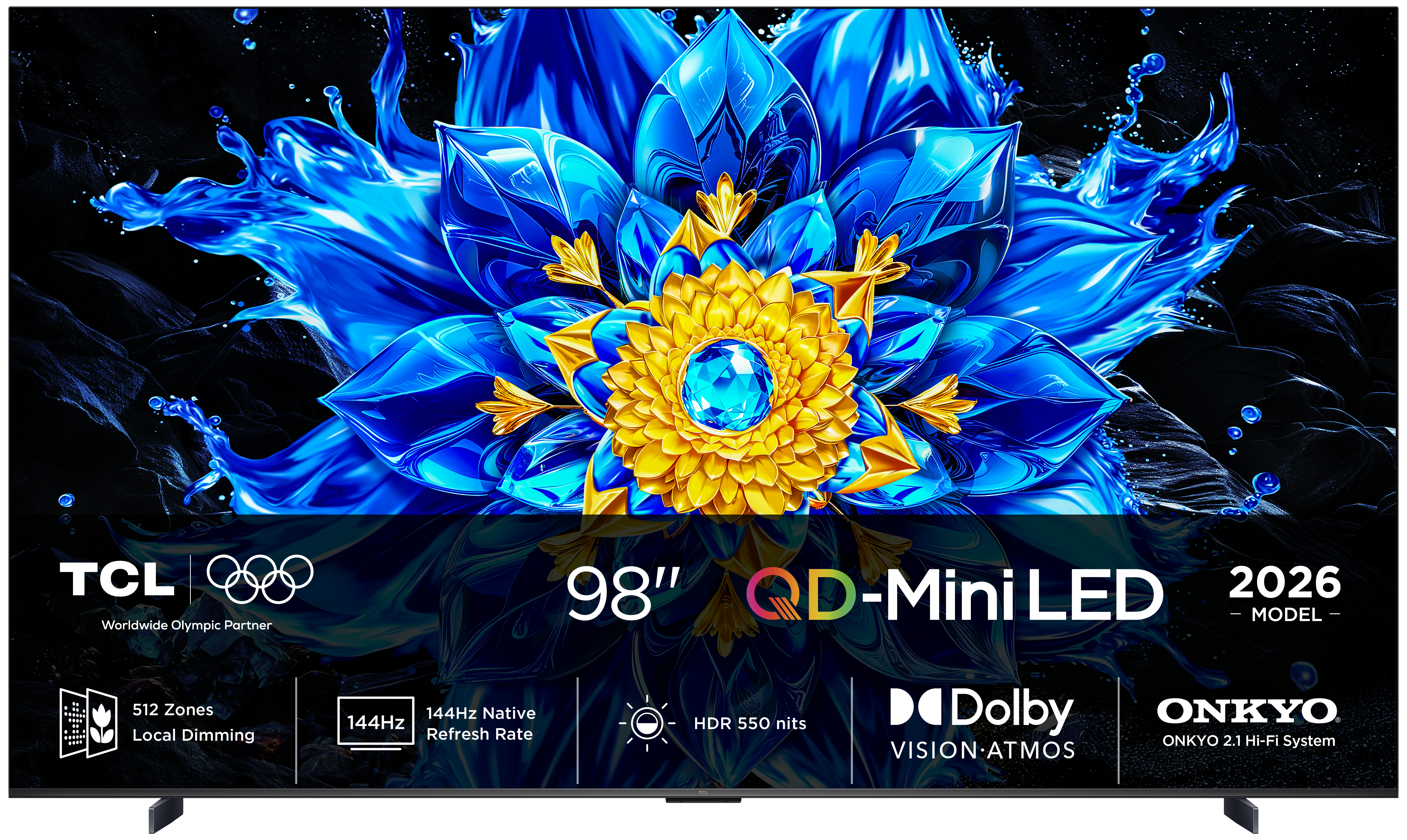 TCL - TV QD-MiniLED 248cm (98") TCL 98P8L, 4K HDR, Google TV, 144Hz VRR, Onkyo 2.1.