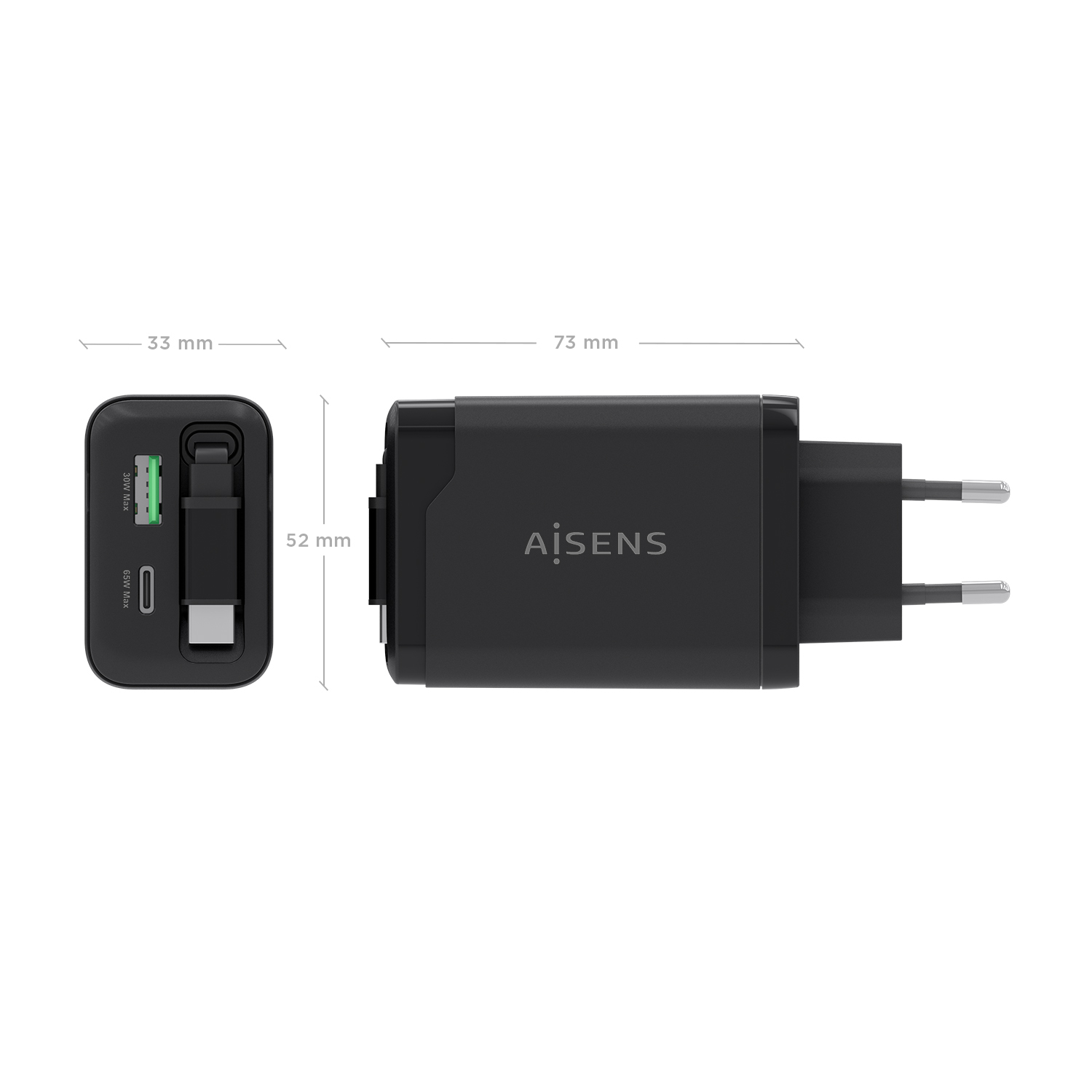 AISENS ASCH-65W3P071-BK mobile device charger Digital camera, GPS, Mobile phone, Laptop, Smartphone, Tablet, Universal Black AC Fast charging Indoor – image 4