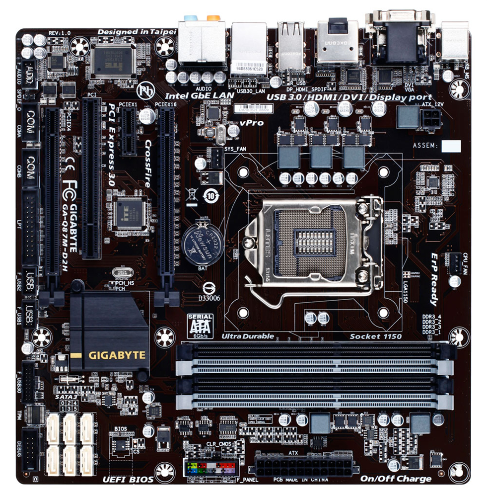 GIGABYTE GA-Q87M-D2H motherboard Intel® Q87 LGA 1150 (Socket H3) micro ATX