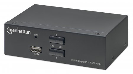 Manhattan DisplayPort 1.2 KVM Switch 2-Port, 4K@60Hz, USB-A/3.5mm Audio/Mic Connections, Cables included, Audio Support, Control 2x computers from one pc/mouse/ – image 1