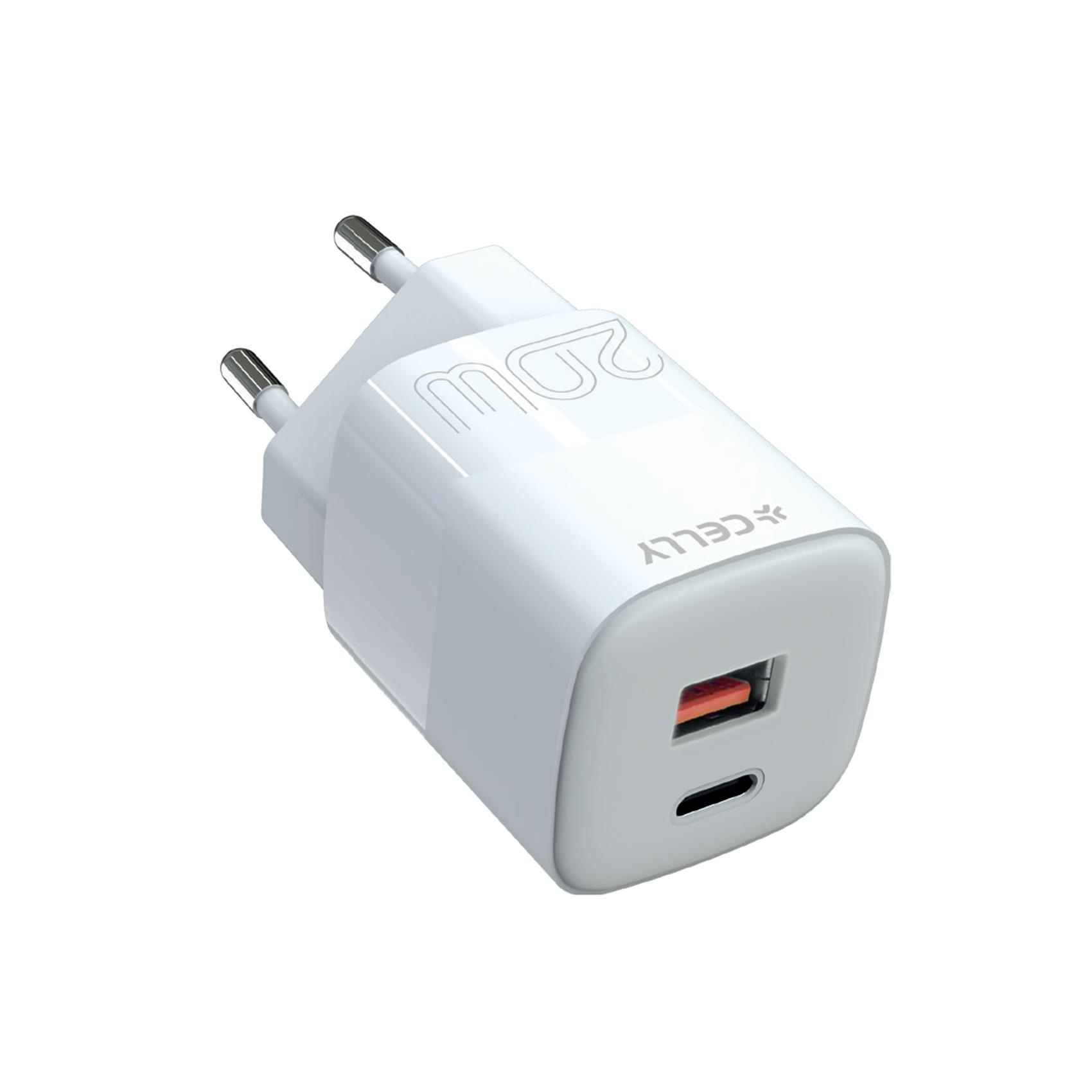 Celly TC2USBUSBC20EVO mobile device charger Universal White AC Fast charging Indoor