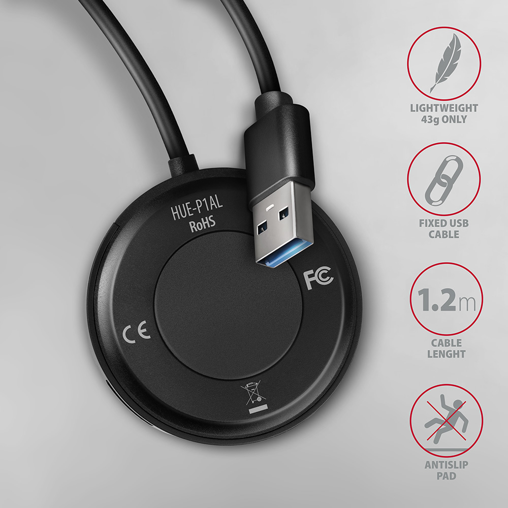 Axagon HUE-P1AL interface hub USB 3.2 Gen 1 (3.1 Gen 1) Type-A 5000 Mbit/s Black – image 5