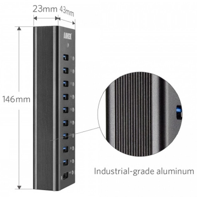 Techly 10 Ports USB 3.0 Hub with Refill Port 2.1A Aluminum IUSB3-TLYB10A – image 6