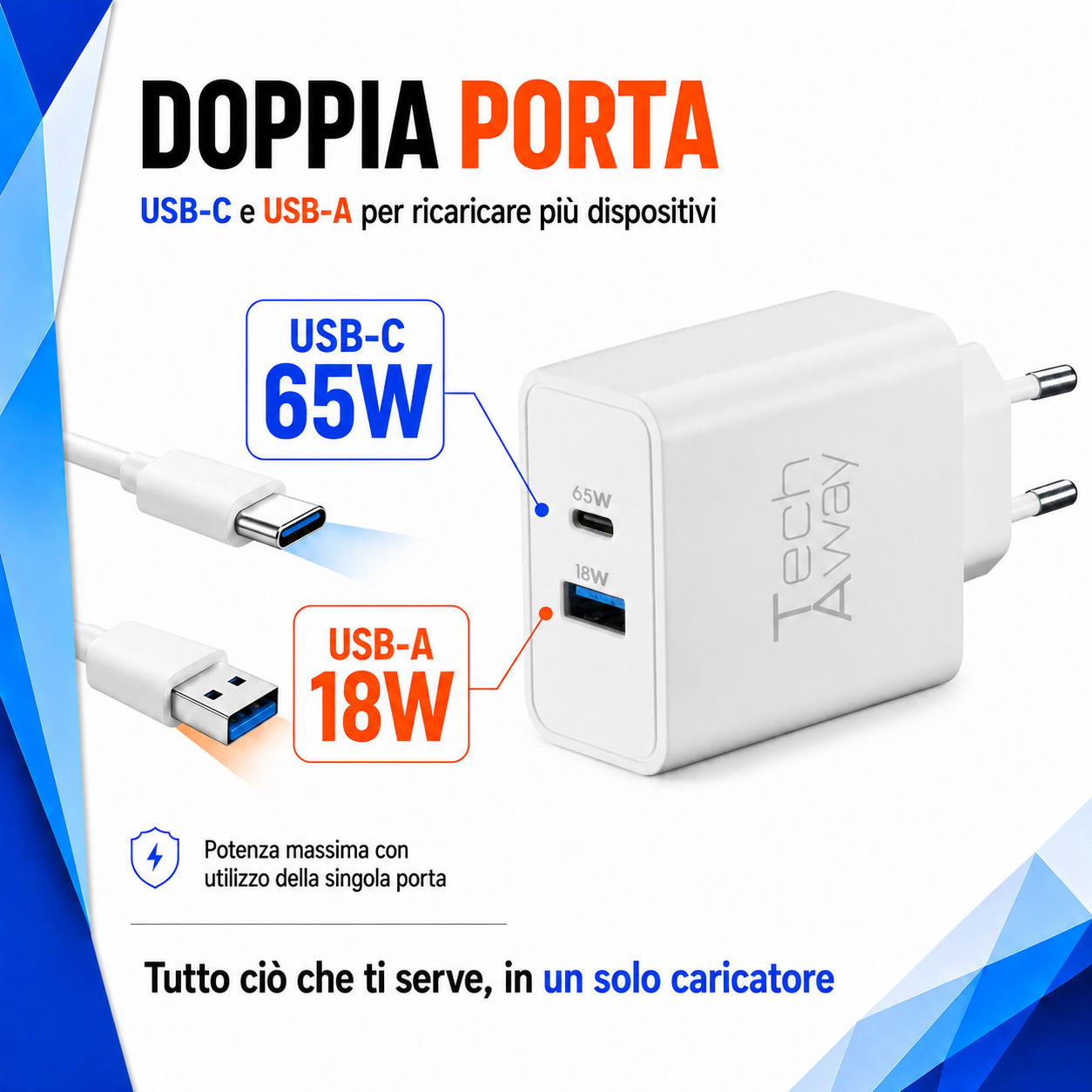 Tech Away GAN+ PD 65W CHARGER DUAL USB-A + USB-C PORT – image 2