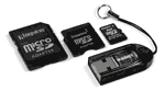 Kingston Technology 8GB, microSDHC, w/ 2 adapters (miniSD, full-size SD) w/ black USB reader
