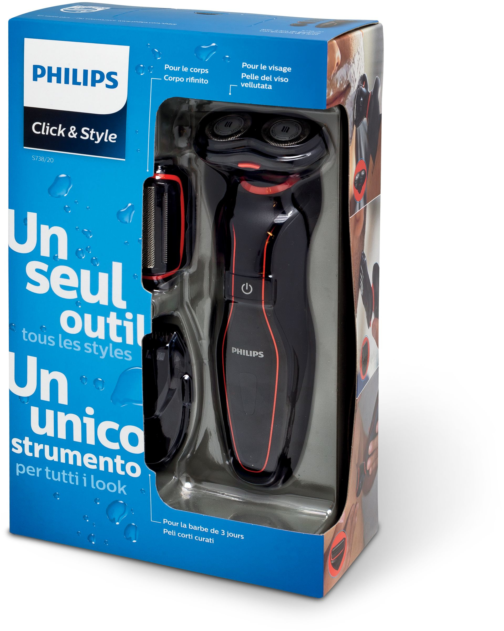 Philips Click & Style S738/20 men's shaver Rotation shaver Trimmer Black, Red – image 2