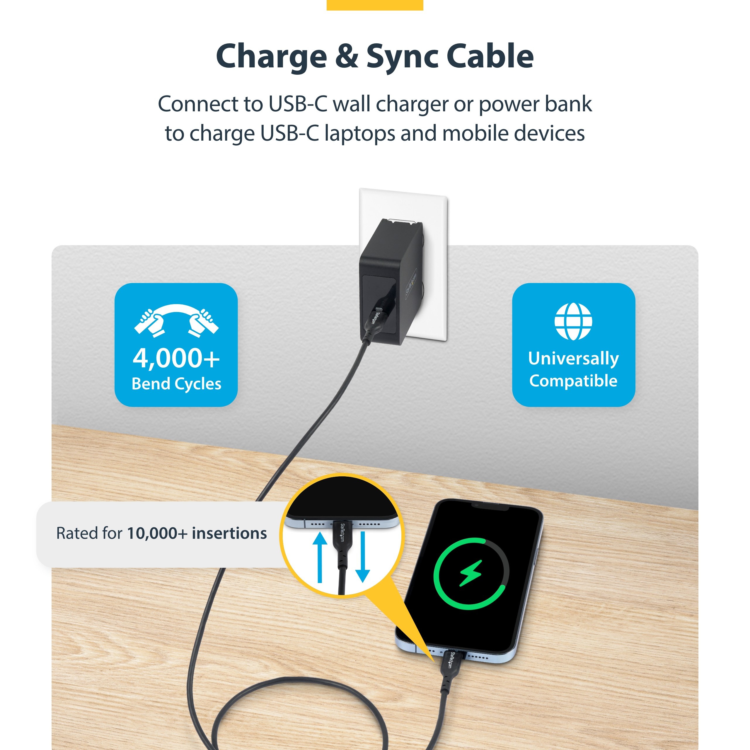 Resim StarTech.com USB2CC15FBKE 4,5m Siyah USB 2.0 Type-C - Type-C Kablo