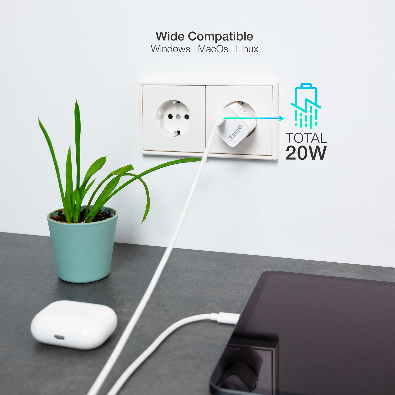 TooQ USB-C PD20W Wall Charger, White – image 4