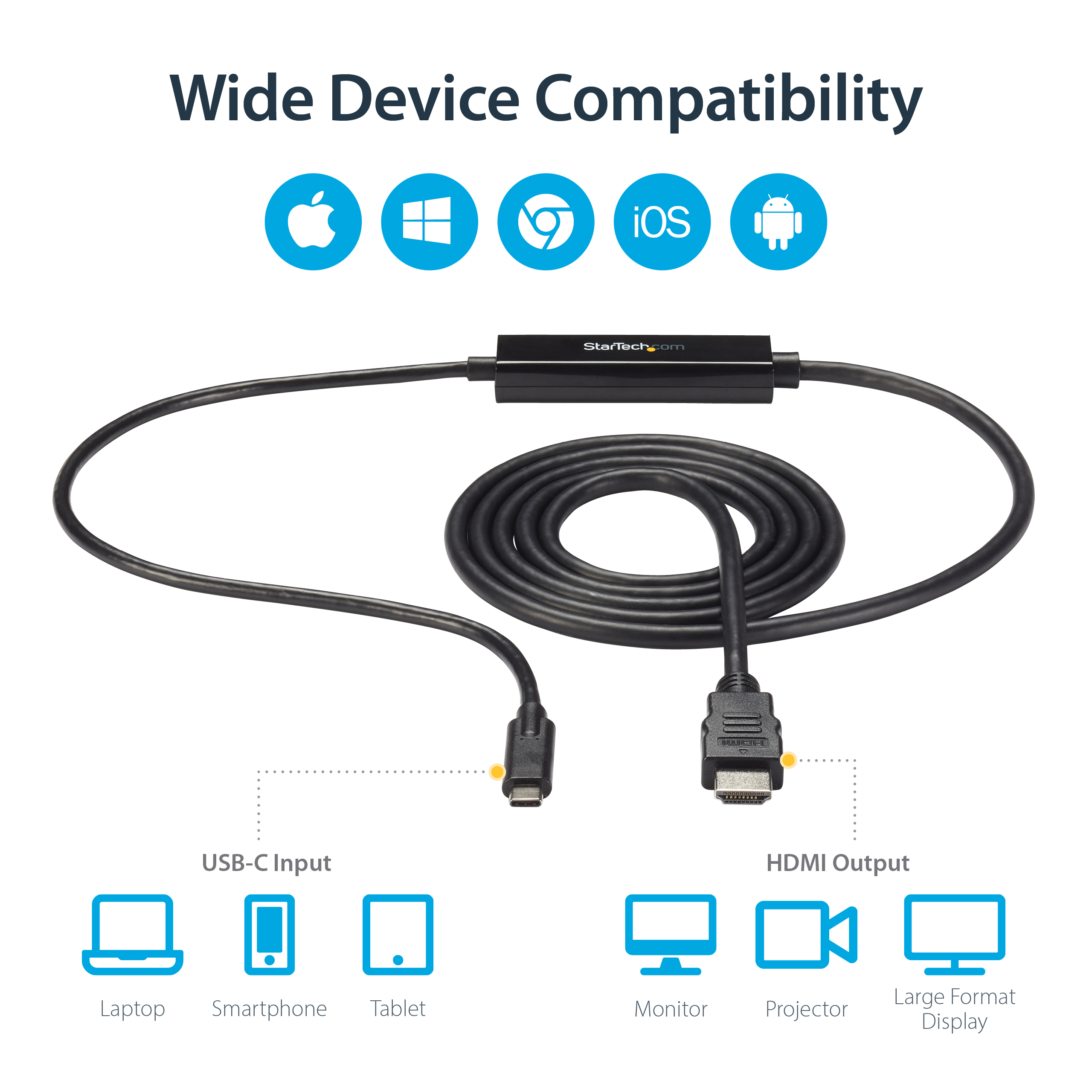 Resim StarTech.com 1m USB-C - HDMI Kablosu, 4K 30Hz, Siyah