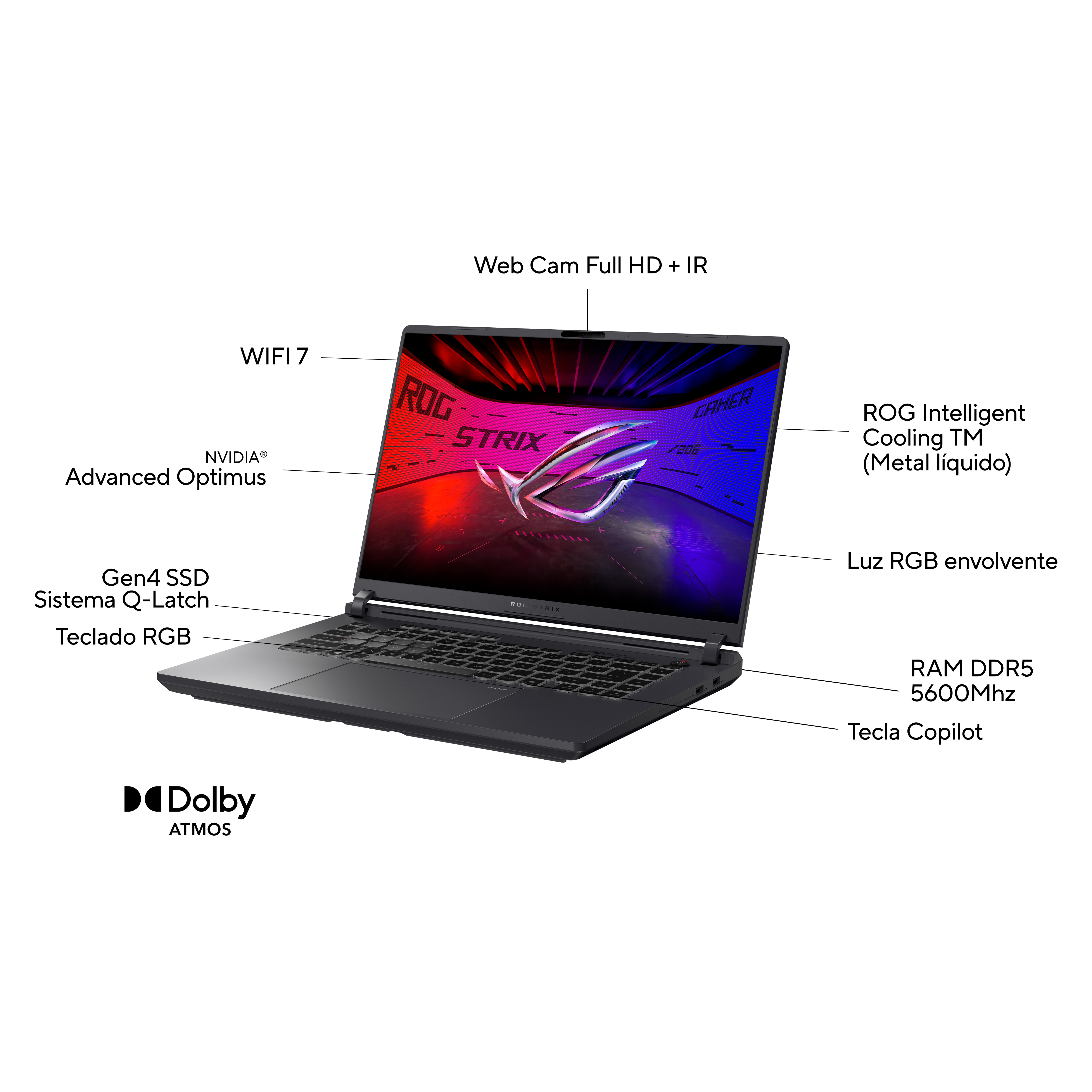Portátil gaming - ASUS ROG Strix G16 G615JPR-S5003, 16" WQXGA, Intel® Core™ i7-14650HX, 32GB RAM, 1 TB SSD, GeForce RTX™ 5070, Sin sistema operativo - imagen 4