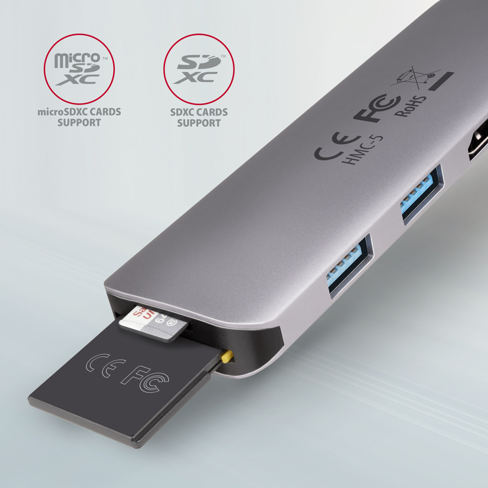 Axagon HMC-5 USB 3.2 Gen 1 hub, 2x USB-A, HDMI, SD/microSD, PD – image 3