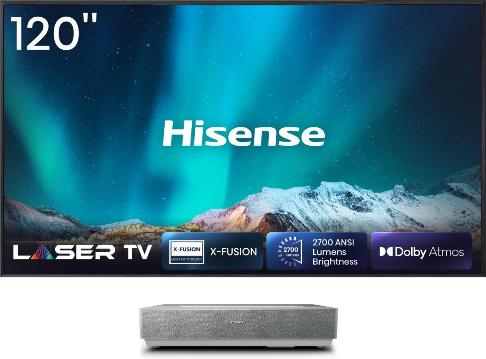 Hisense 120L5HA projection TV Ultra short throw projector 2700 ANSI lumens DLP UHD 4K (3840x2160) Silver, White – image 1