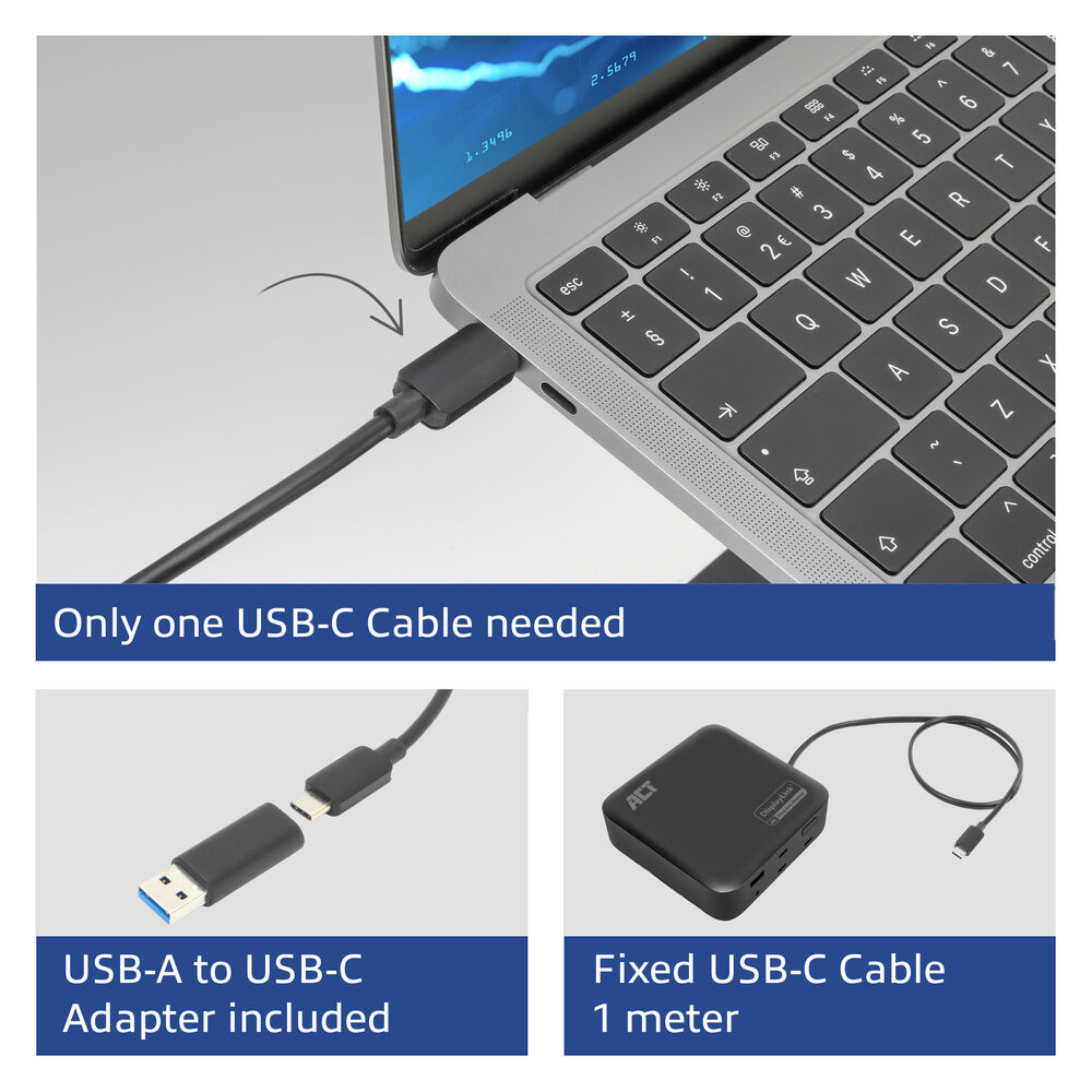 ACT Universal USB-C Docking Station 4K, for 2 HDMI/DisplayPort monitors, DisplayLink, compact design – image 8