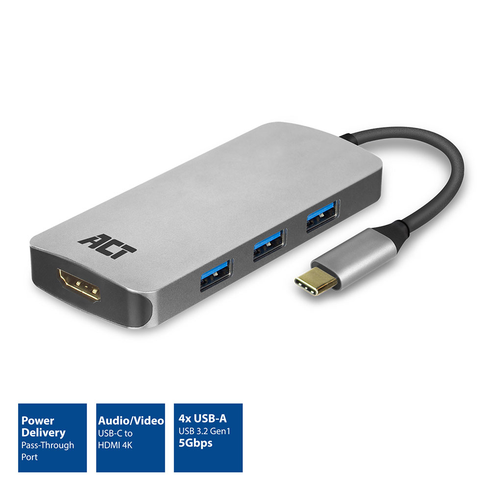 ACT AC7024 laptop dock/port replicator USB 3.2 Gen 1 (3.1 Gen 1) Type-C Grey – image 2