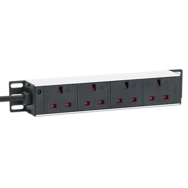 Intellinet 10" 1U PDU 4-way UK, With Indicator, Rackmount, Power Distribution Unit, UK 3-pin outlets, 3m power cord, output – image 3