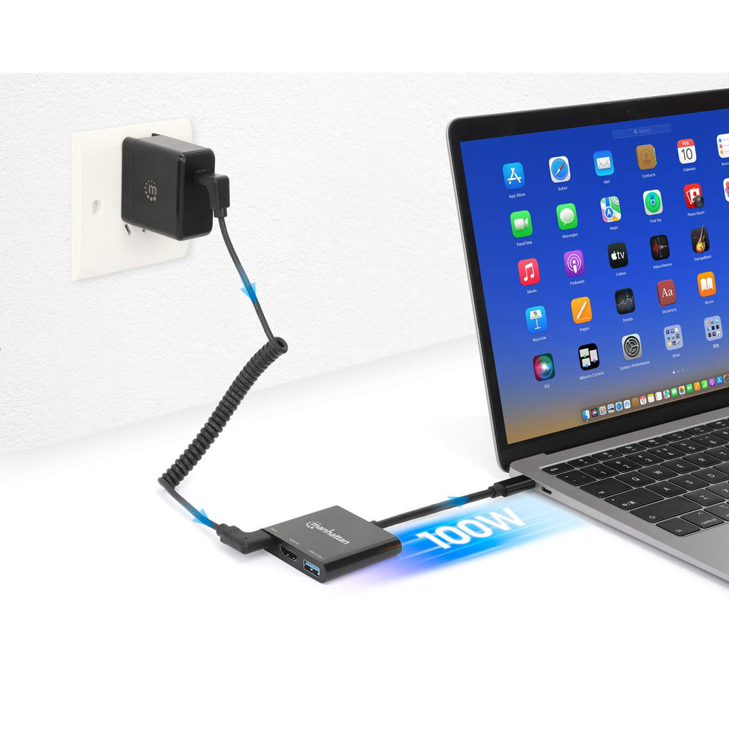Manhattan USB-C Dock/Hub, Ports (x3): HDMI, USB-A and USB-C, With Power Delivery (100W) to USB-C Port (Note additional USB-C wall charger and USB-C cable needed – image 7