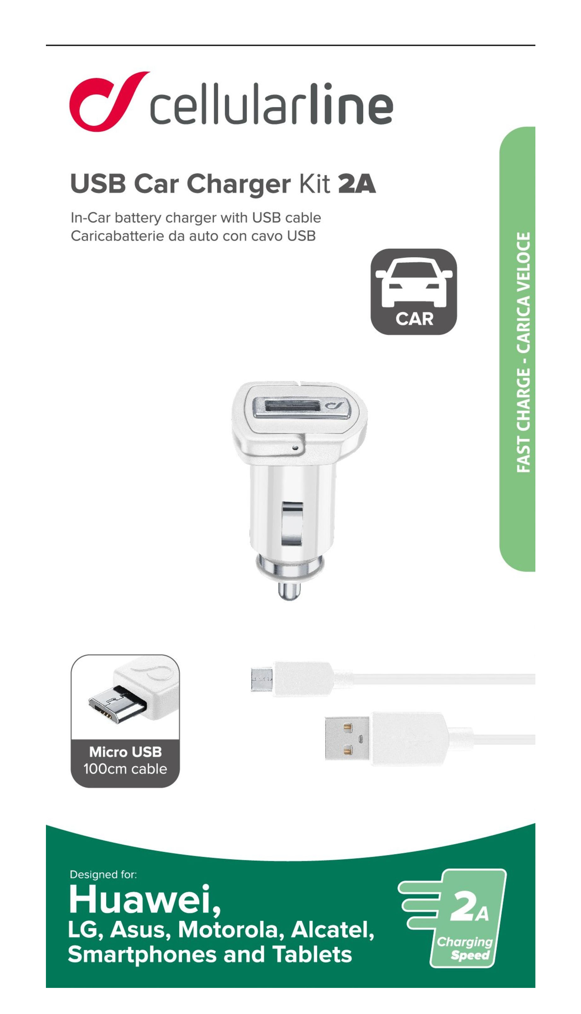 Cellularline USB Car Charger Kit 2A - Micro USB - Huawei, Xiaomi, Wiko, Asus and other smartphone – image 3