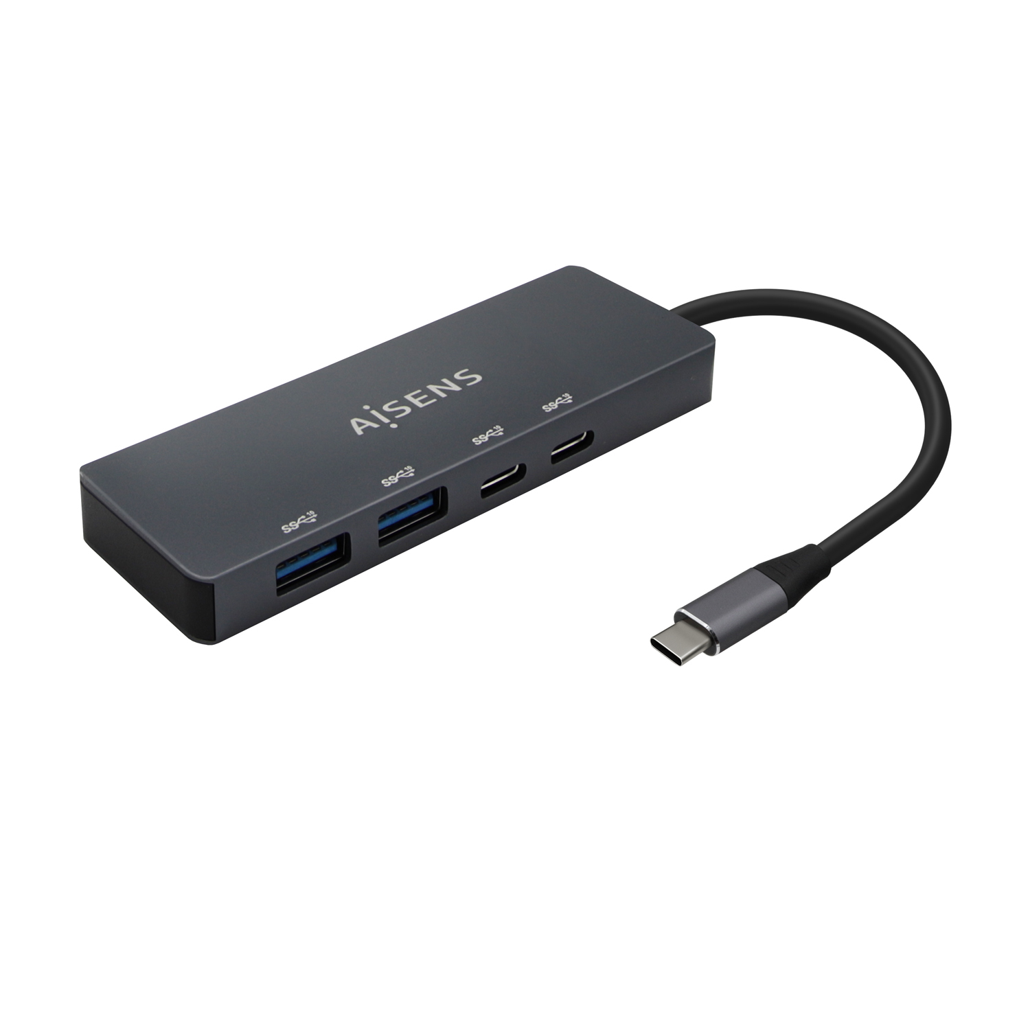 AISENS USB3.2 Gen1 5G USB-C Hub, USB-C/M-2xUSB-C/H-2xUSB-A/H, Grey, 15cm – image 1