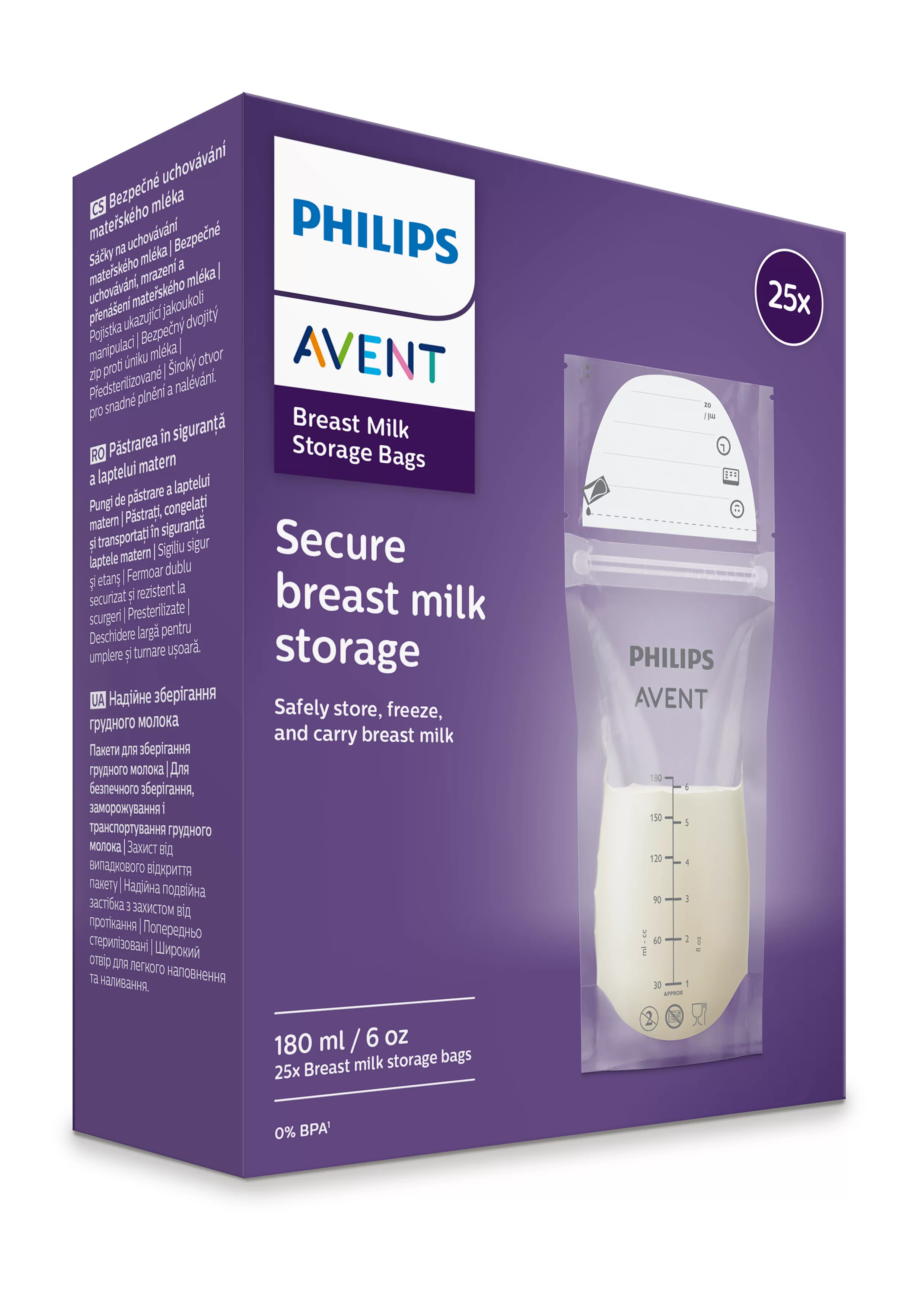 عکس Philips AVENT کیسه نگهداری شیر مادر مدل SCF603/25، حجم 180 میلی‌لیتر، 25 عددی