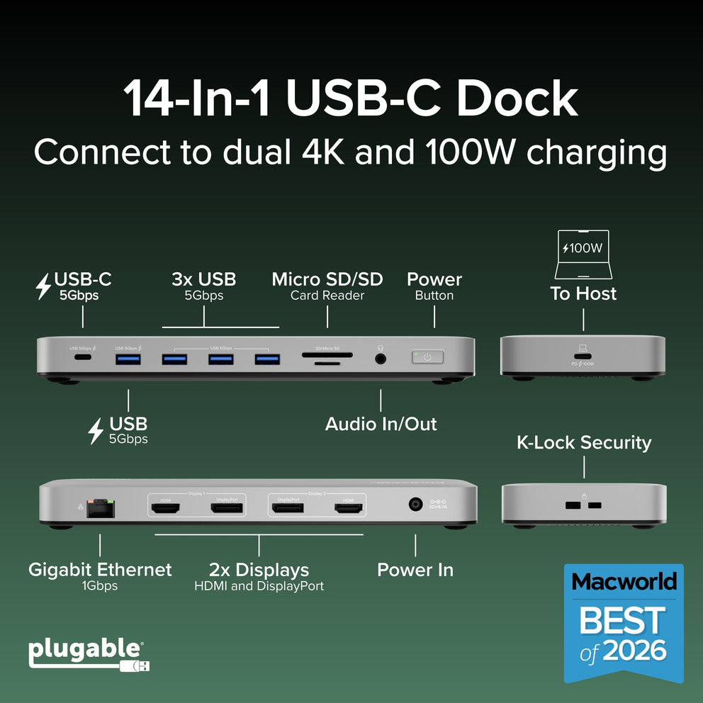 Plugable Technologies UD-6950PDH laptop dock/port replicator Wired USB 3.2 Gen 1 (3.1 Gen 1) Type-C Silver – image 2