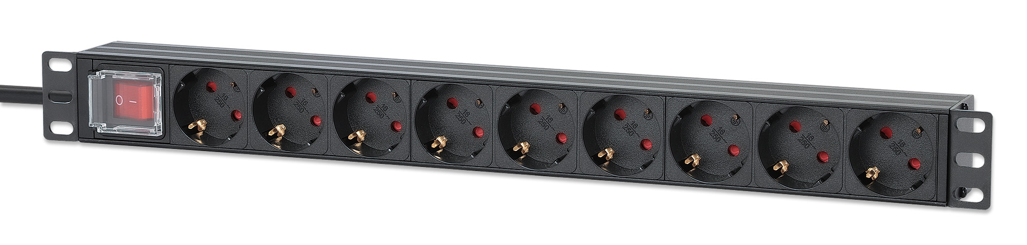 Intellinet 19" 1U Rackmount 9-Output Power Distribution Unit (PDU), EU CEE 7/3 Outlets, Built-in 2 m Power Cord with EU CEE 7/7 Plug, 16 A, On/Off Switch, Horiz – image 1