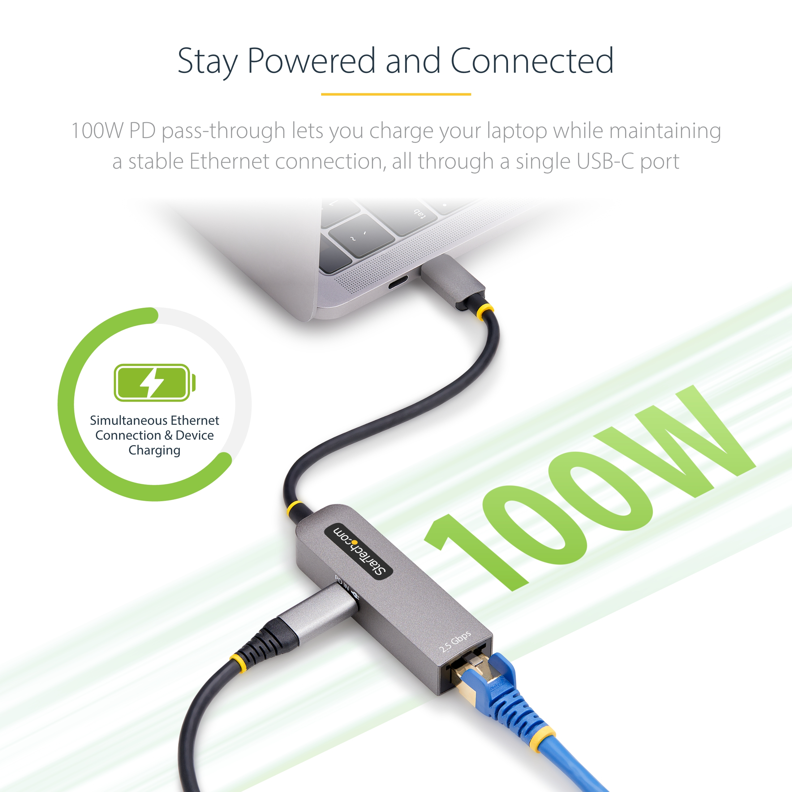 Resim StarTech.com 2.5GbE USB-C Ethernet Adaptörü, 100W PD, USB 3.0