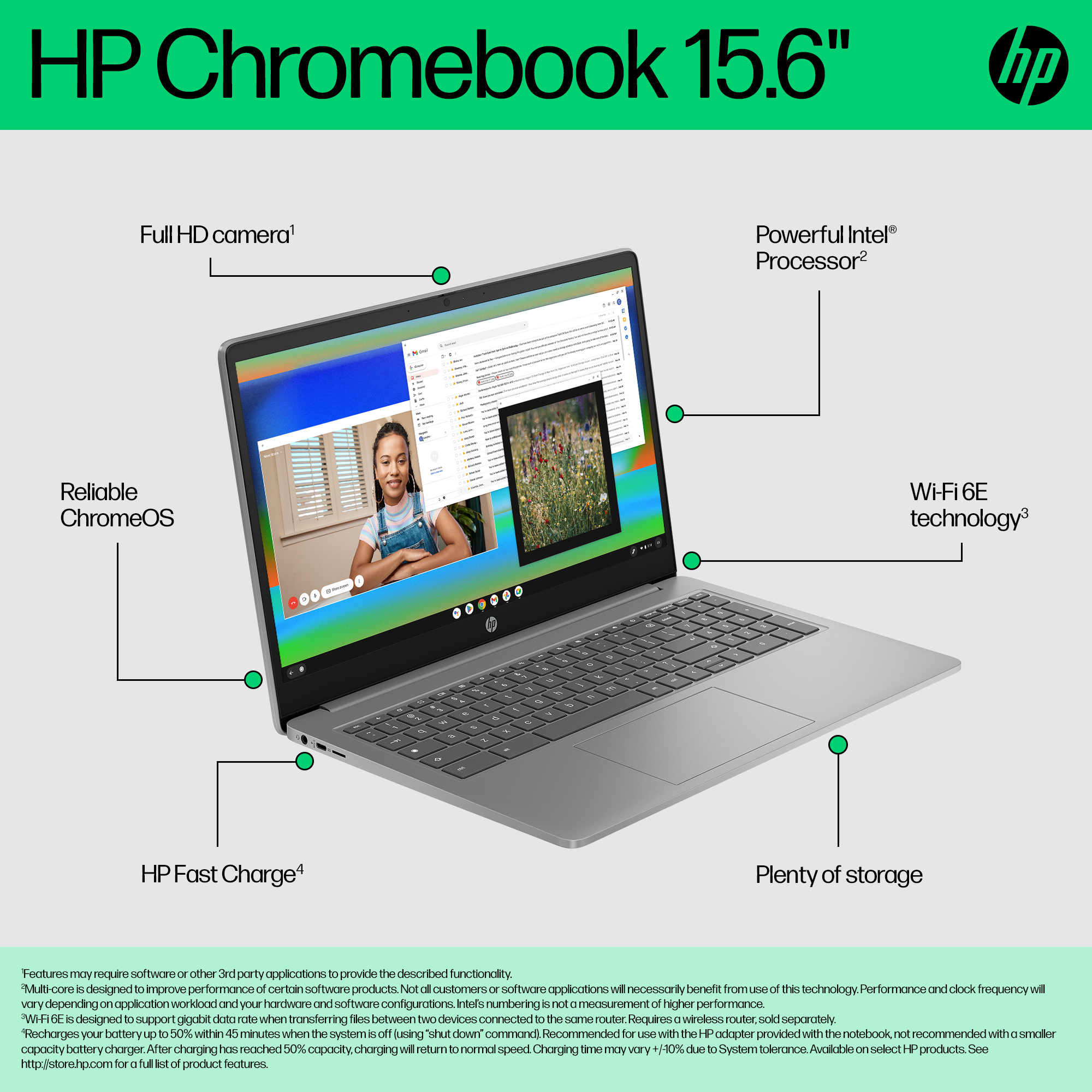HP Chromebook 15a-nb0006na Intel® N N100 39.6 cm (15.6″) HD 4 GB LPDDR5-SDRAM 128 GB UFS Wi-Fi 6 (802.11ax) ChromeOS Silver image 10