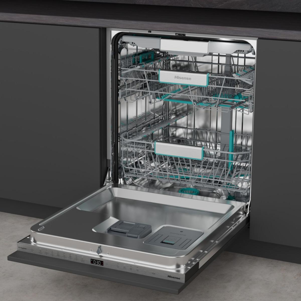Hisense Fully integrated dishwasher with 16 place settings and sliding door for a seamless fit. AutoDose ensures correct detergent use, Auto Dry delivers ready – image 3