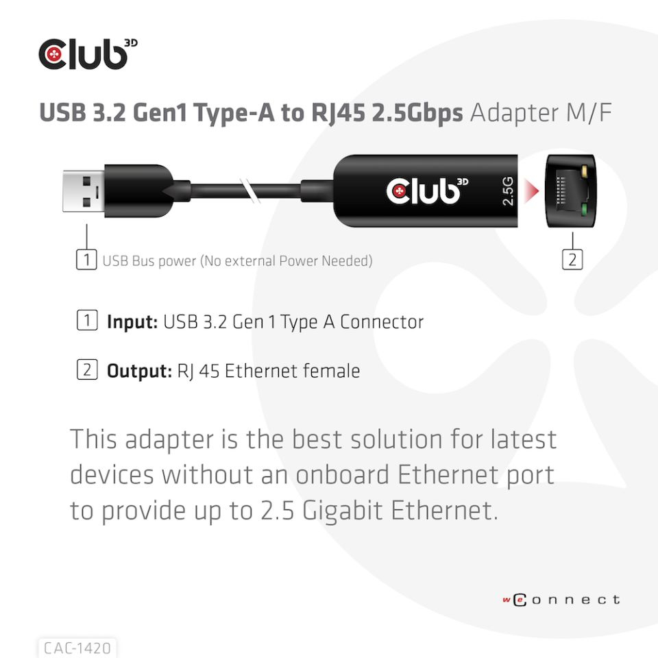 CLUB3D USB 3.2 Gen1 Type A to RJ45 2.5Gbps Adapter – image 7