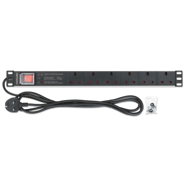 Intellinet 19" 1U PDU 6-way UK, With switch and Surge Protection, Rackmount, Power Distribution Unit, UK 3-pin outlets, 3m power cord, output – image 6