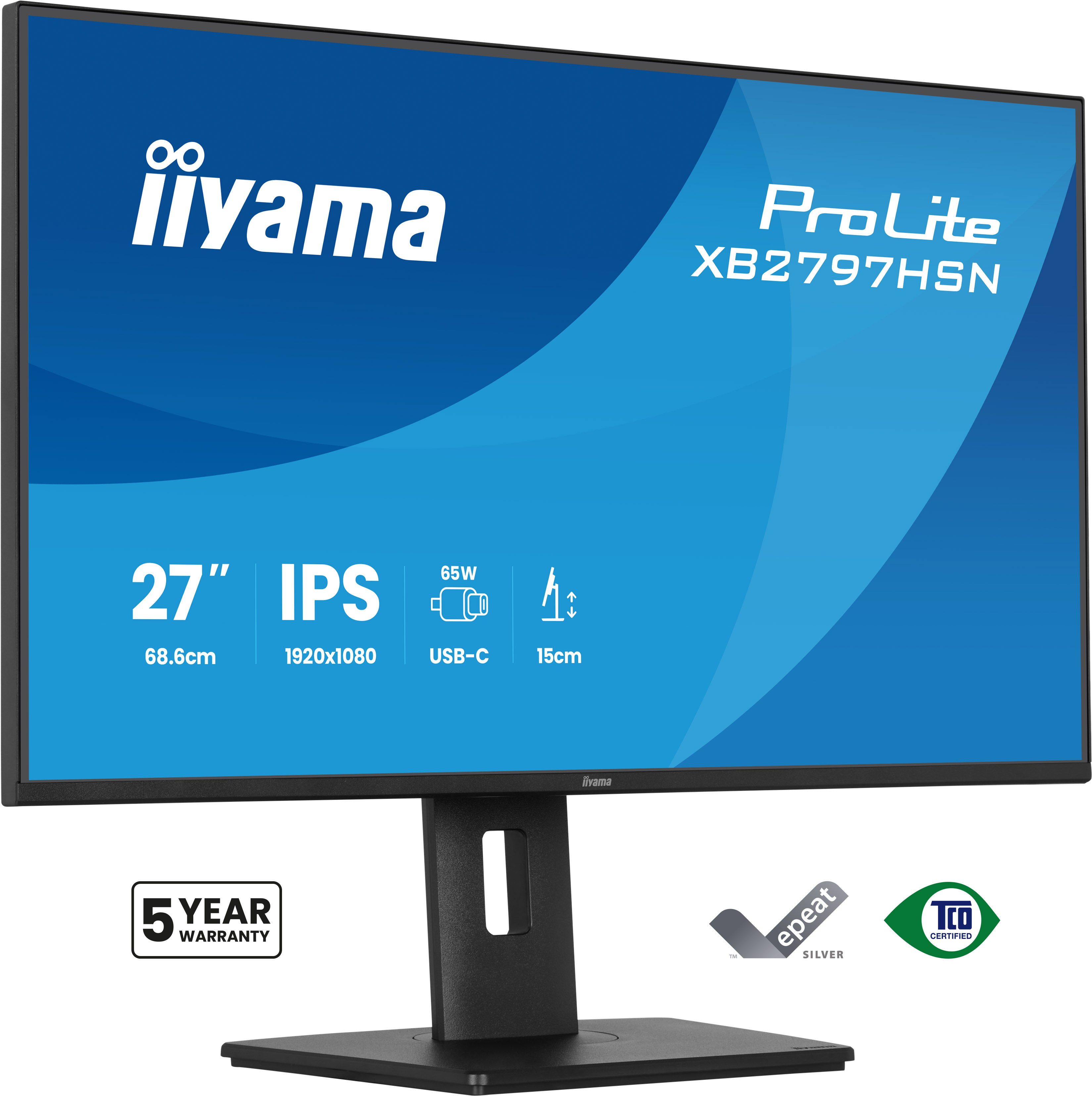 iiyama ProLite XB2797HSN-B1 - LED monitor - 27" - 1920 x 1080 Full HD (1080p) @ 100 Hz - IPS - 350 cd/m� - 1500:1 - 1 ms - HDMI, DisplayPort, USB-C - speakers - black