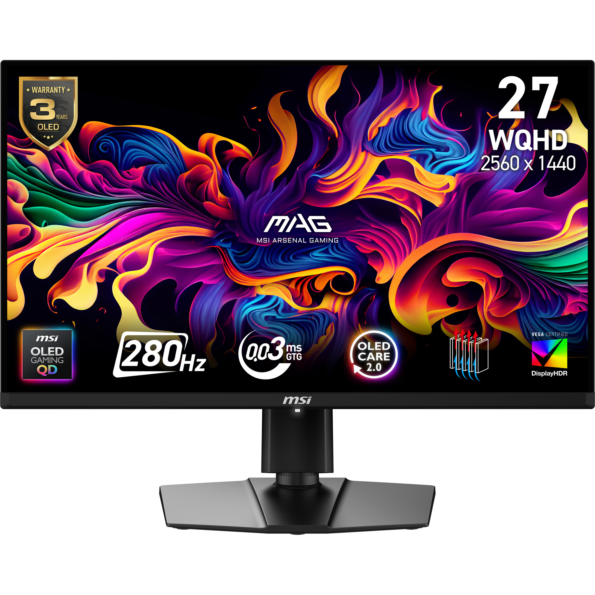 Monitor 27" OLED 2560x1440 280Hz 0.03ms, MSI MAG 271QP QD-OLED X28, Freesync Pro/G-Sync, 1 DisplayPort + 2 HDMI