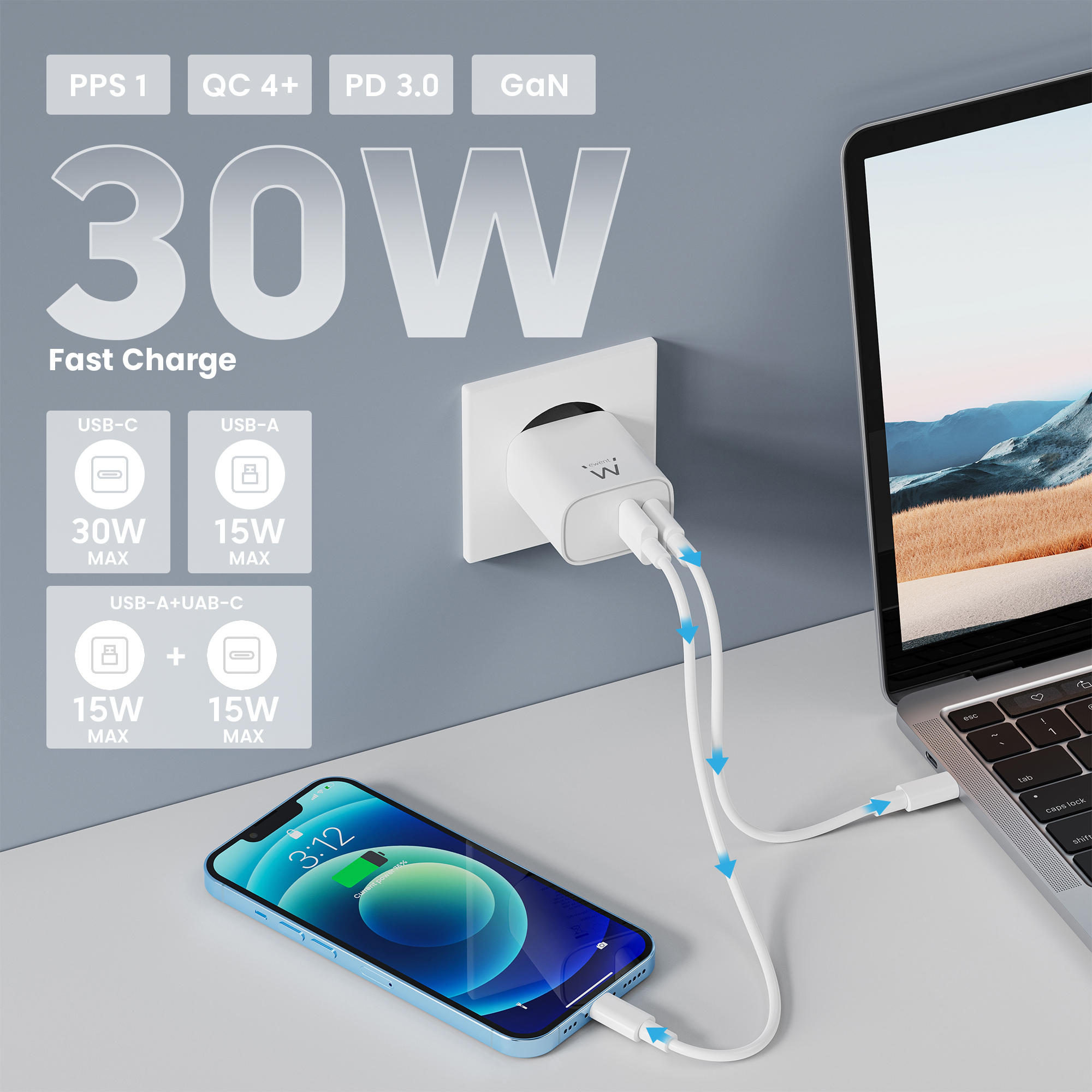 Ewent EW1326 mobile device charger Universal White AC Fast charging Indoor – image 4