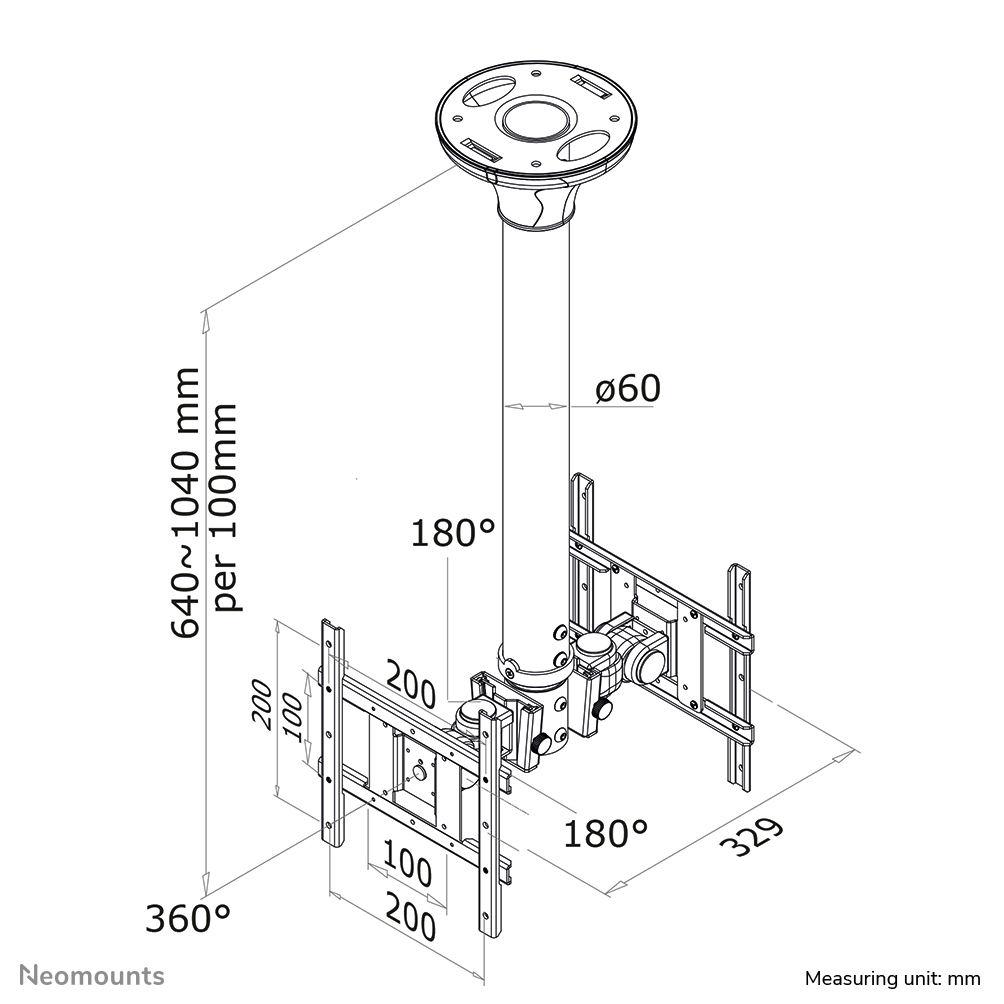 Neomounts FPMA-C200D Dual monitor/TV mount ceiling 10-40" - h 64-104 cm – image 3