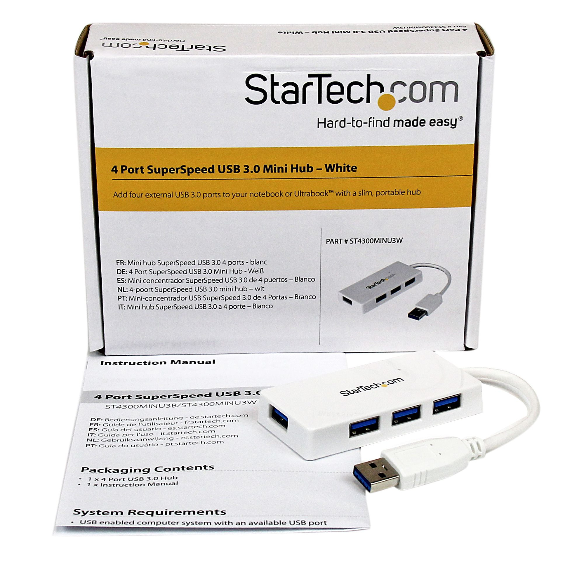 StarTech.com Portable 4 Port SuperSpeed Mini USB 3.0 Hub - White~Portable 4 Port SuperSpeed Mini USB 3.0 Hub - 5Gbps - White – image 6
