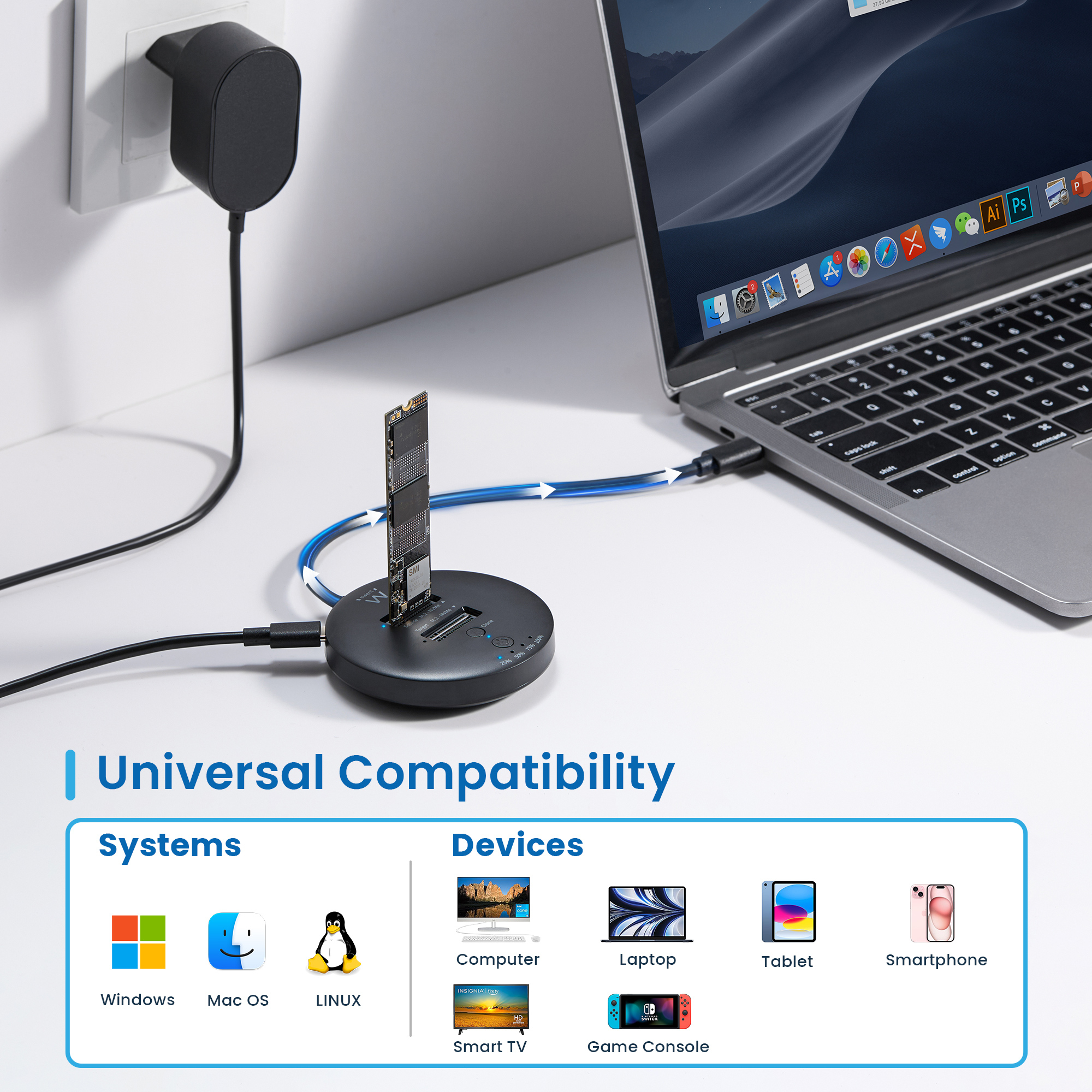 Ewent EW7078 storage drive docking station USB 3.2 Gen 1 (3.1 Gen 1) Type-C Black – image 5