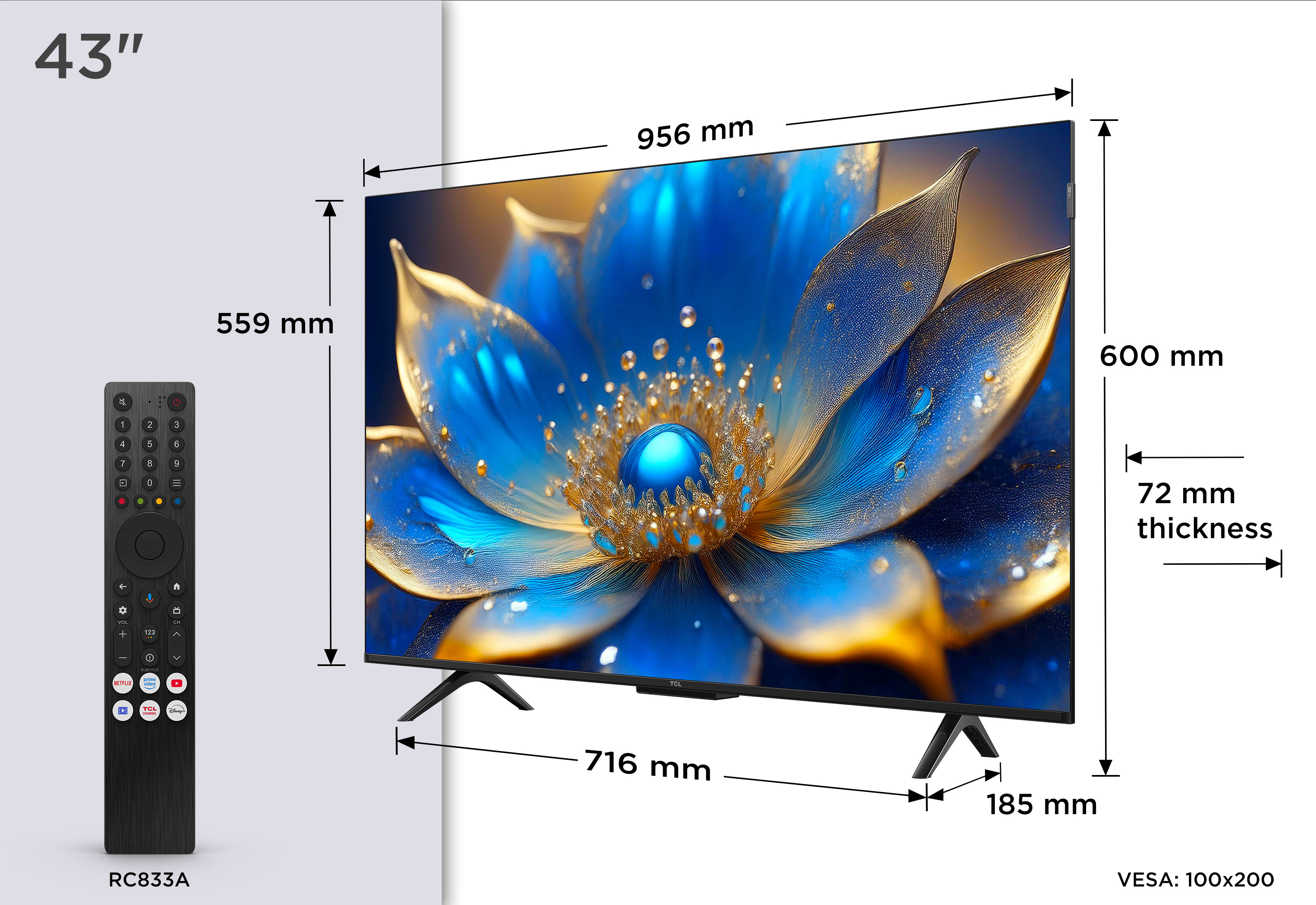 TCL 43QLED780K TV 109,2 cm (43 ) 4K Ultra HD Smart TV Noir 430 cd m² Neuf — photo 4