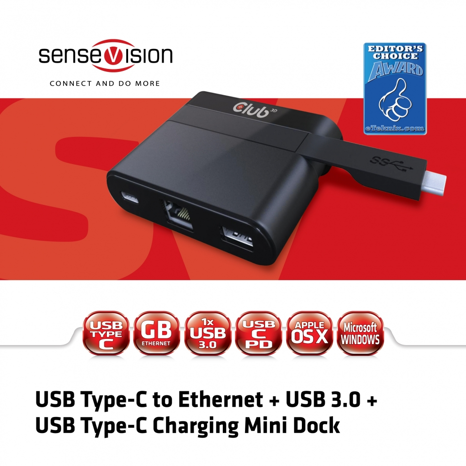 CLUB3D USB Type-C to Ethernet + USB 3.0 + USB Type-C Charging Mini Dock – image 2