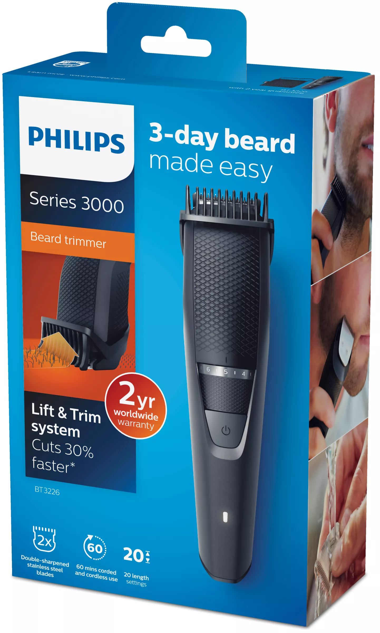 Philips BEARDTRIMMER Series 3000 BT3226/14 beard trimmer AC/Baterry 20 – image 2