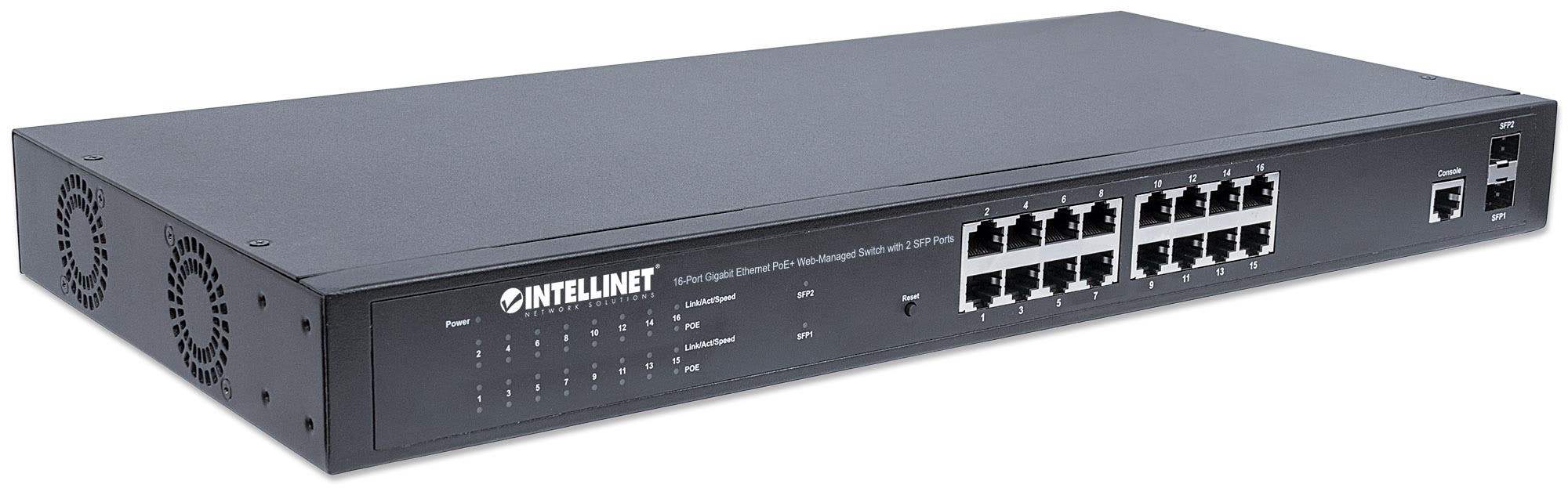 Intellinet 16-Port Gigabit Ethernet PoE+ Web-Managed Switch with 2 SFP Ports, 16 x PoE ports, IEEE 802.3at/af Power over Ethernet (PoE+/PoE), 2 x SFP, Endspan, – image 2