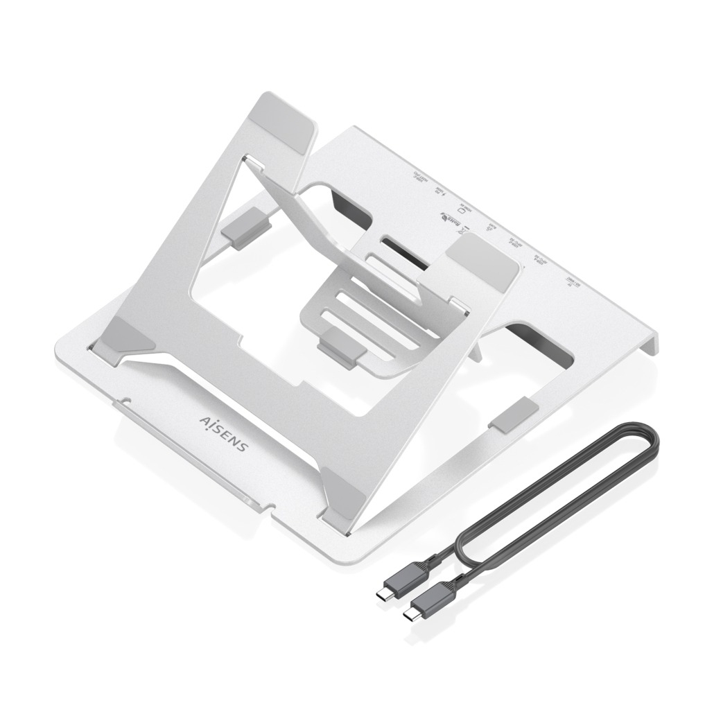 AISENS Soporte de Sobremesa Ajustable para Portatil Tablet con USB C Docking 7 en 1 Gris